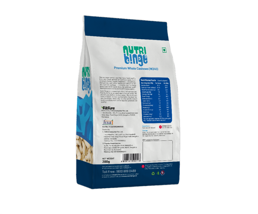 Nutri Binge Whole Cashews 200g (Pack of 3)