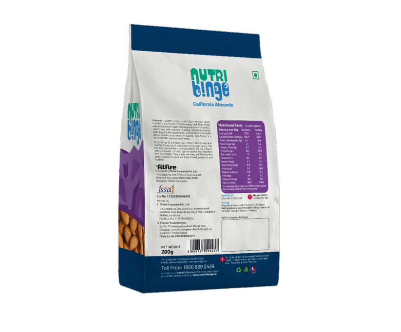 Nutri Binge California Almonds 200g (Pack of 3)